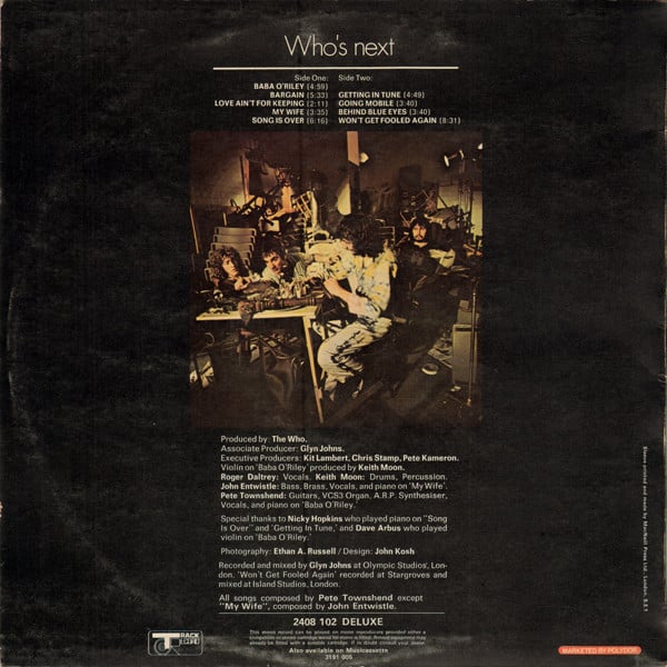 The Who, Whos Next Cover back